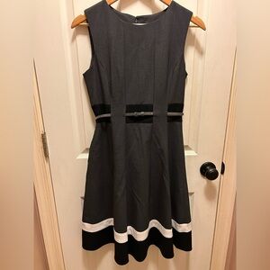 Calvin Klein Sz 6 Gray Tank Dress w/ Black & White Stripe Detail